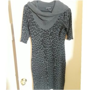Grey Leopard Print Cowl Neck Dress